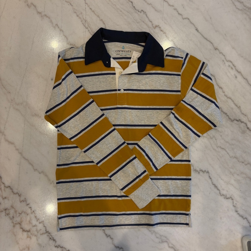 Crewcuts Kids Polo with Mustard and Gray Stripes